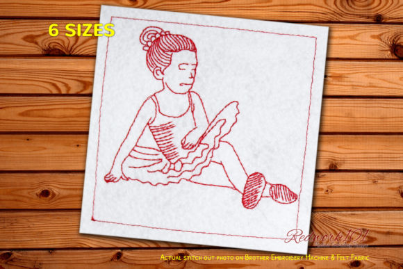 Beautiful Ballerina Sitting Redwork Design