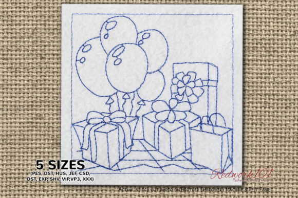 Big Gift Box with Balloons: A Festive Embroidery Design