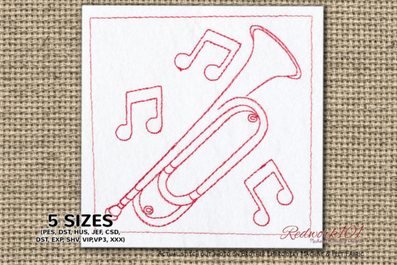 Bugle Trumpet Bluework: A Harmonious Embroidery Design