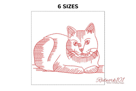 Cute Russian Blue Cat Redwork for Apparel